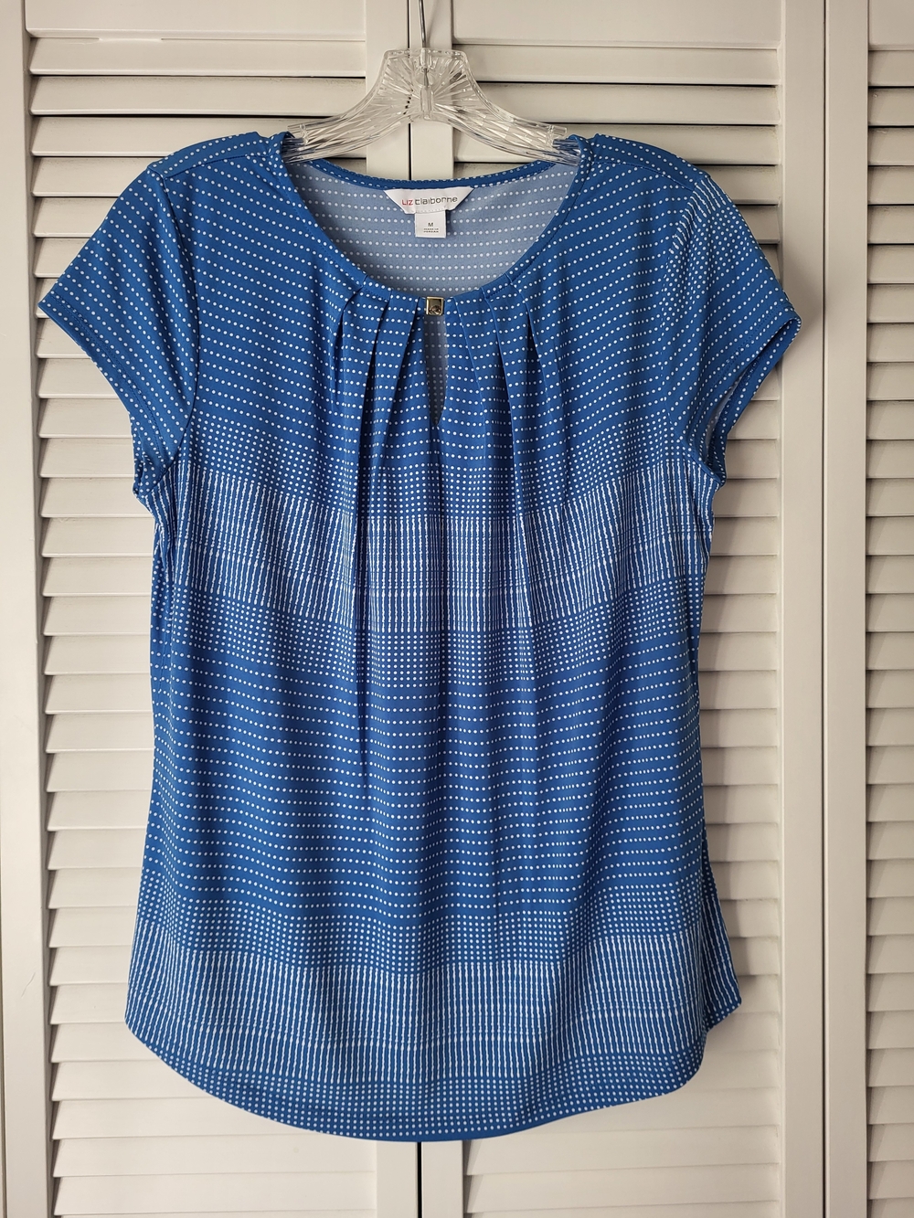 Liz Claiborne Blue Dot & Stripe Short Sleeve Blouse